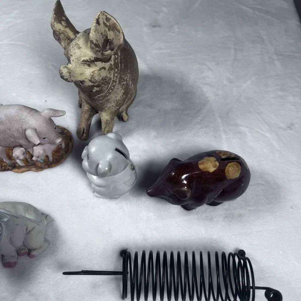 Lot 10 Pig Figurines Banks Arkansas Souvenir Farmhouse Decor Ceramic Resin Metal